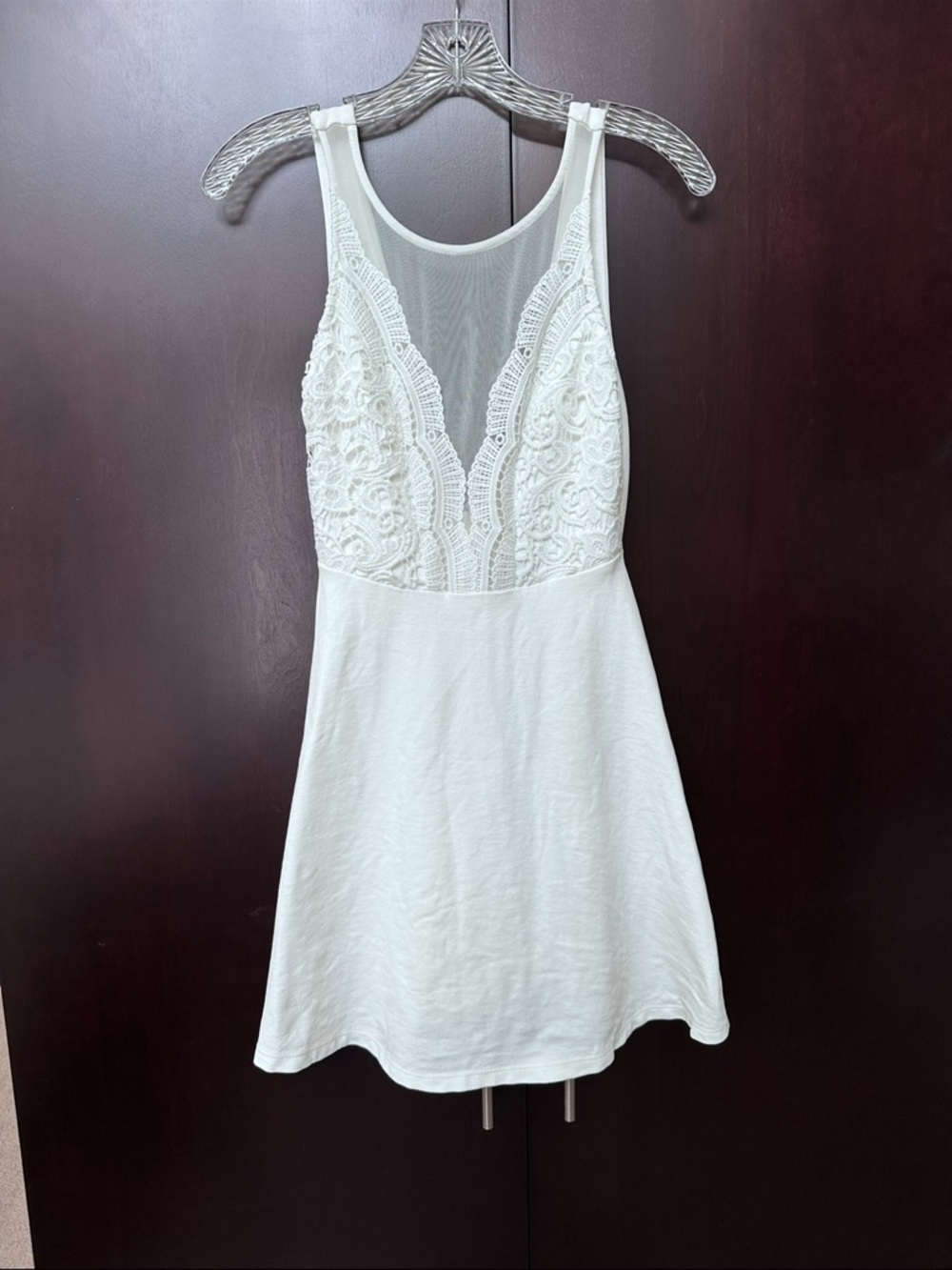 White Lace Plunge Skater Dress